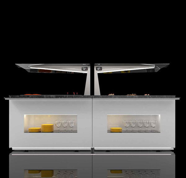 Expositor de Balcão Sayl Buffet Line com Cobertura Anti Salpicos BUBA Banho Maria (+80ºC) 3 GN 1/1 x 65mm