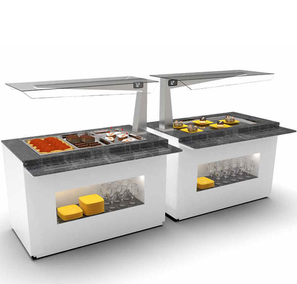 Expositor de Balcão Sayl Buffet Line com Cobertura Anti Salpicos BUSA Vidro Quente (+60ªC)