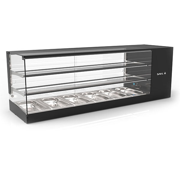 Expositor de Balcão Sayl Refrigerado Logic Triple Line VTLG26 - 1 Estante - (6 Tabuleiros GN 1/3 x 40mm) (Dim.: 1320Lx380Px460A)