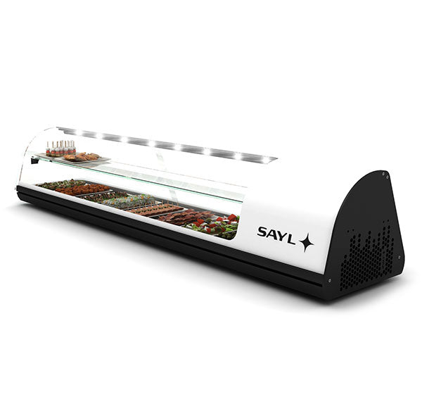 Expositor de Balcão Sayl Refrigerado Dois Pisos Line V28 (8 Tabuleiros GN 1/3 x 40mm) (Dim.: 1788Lx395Px360A)