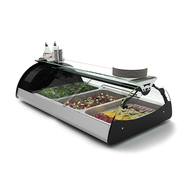 Expositor de Balcão Sayl Refrigerado Maxiself Line VMX3E (c/ estante) (3 Tabuleiros GN 1/1 x 65mm) (Dim.: 1210Lx650Px320A)