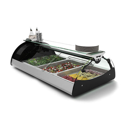 Expositor de Balcão Sayl Refrigerado Maxiself Line VMX3E (c/ estante) (3 Tabuleiros GN 1/1 x 65mm) (Dim.: 1210Lx650Px320A)