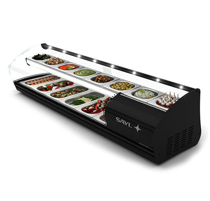 Expositor de Balcão Sayl Refrigerado Shark 46-68 Line V68 (8 Tabuleiros GN 1/6 x 40mm + 6 GN 1/3 40mm) (Dim.: 1788Lx395Px340A)