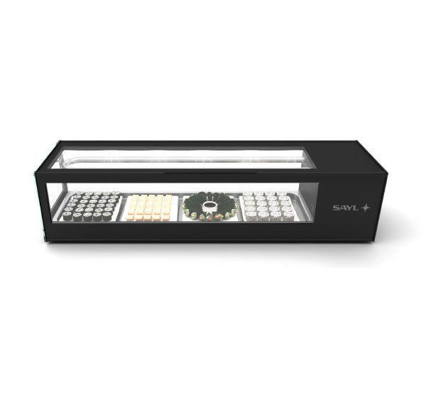 Expositor de Balcão Sayl Refrigerado Sushi Logic Line VTLG6S (6 Tabuleiro GN 1/3 x 40mm) (Dim.: 1320Lx380Px300A)