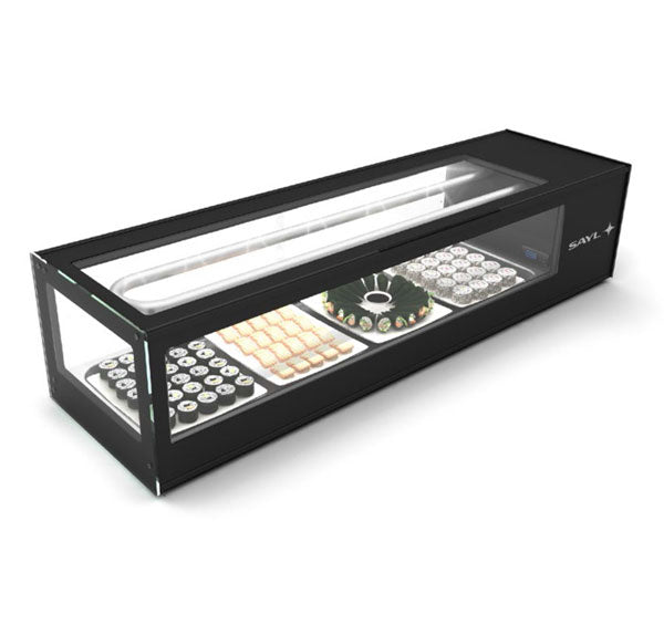 Expositor de Balcão Sayl Refrigerado Sushi Logic Line VTLG6S (6 Tabuleiro GN 1/3 x 40mm) (Dim.: 1320Lx380Px300A)
