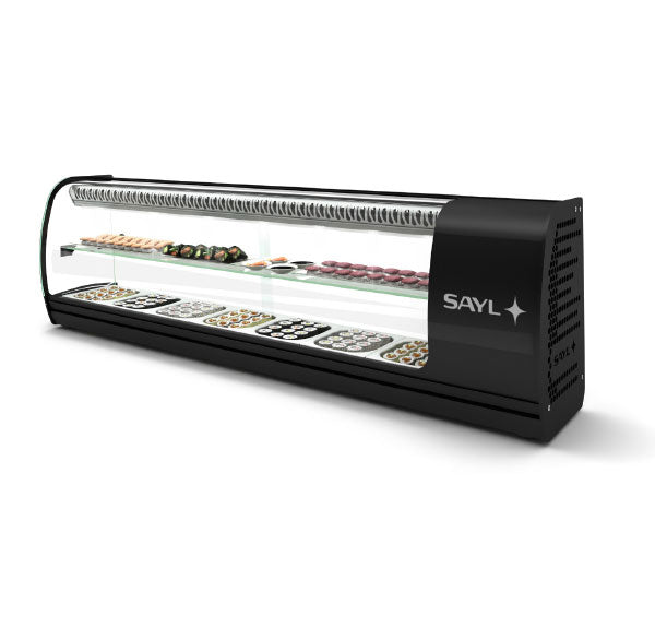 Expositor de Balcão Sayl Refrigerado Sushi Slim Line VSL7S (7 Tabuleiro GN 1/6 x 40mm) (Dim.: 1350Lx260Px400A)