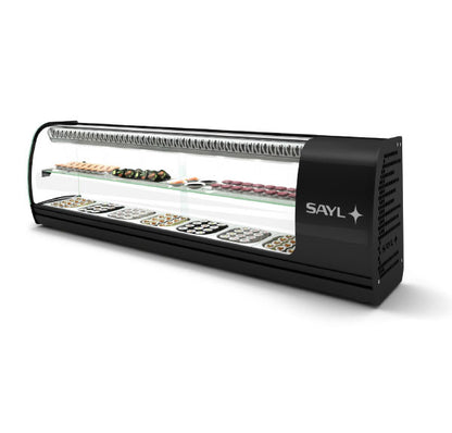 Expositor de Balcão Sayl Refrigerado Sushi Slim Line VSL7S (7 Tabuleiro GN 1/6 x 40mm) (Dim.: 1350Lx260Px400A)