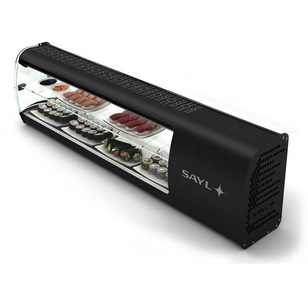 Expositor de Balcão Sayl Refrigerado Sushi Slim Line VSL7S (7 Tabuleiro GN 1/6 x 40mm) (Dim.: 1350Lx260Px400A)