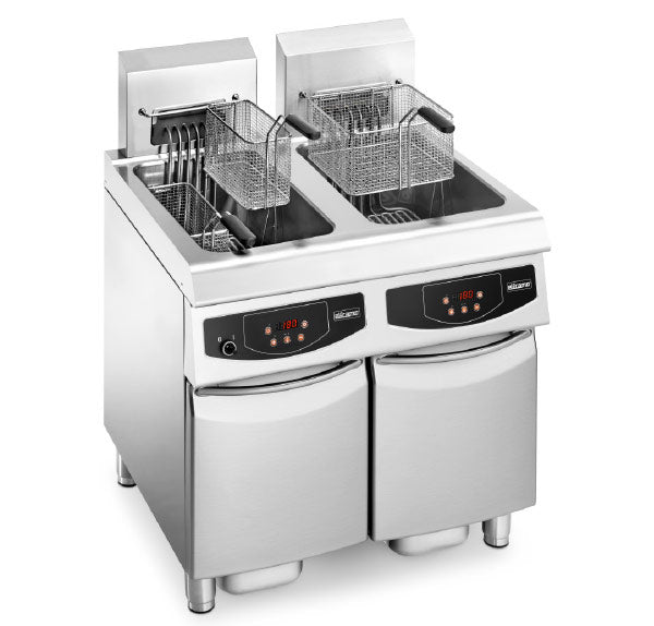Fritadeira Industrial com Móvel Elframo Eletrónica Elétrica de Cuba Simples NE-S 20 + 20 (32 kW)